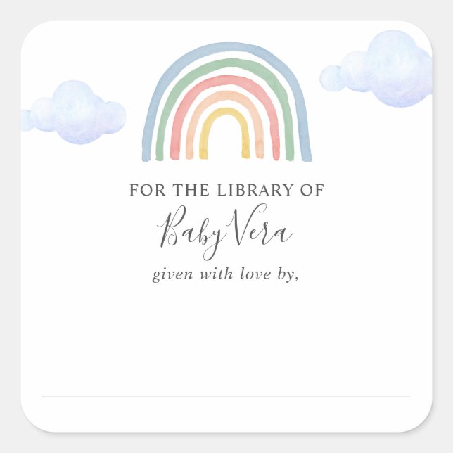 Sticker Carré Rainbow Baby shower Library (Devant)