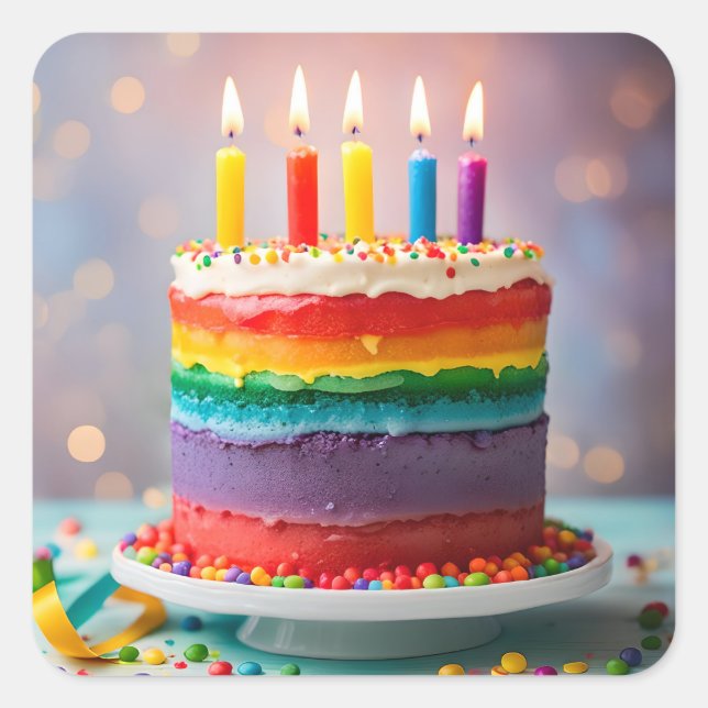 Sticker Carré Rainbow Birthday Cake (Devant)