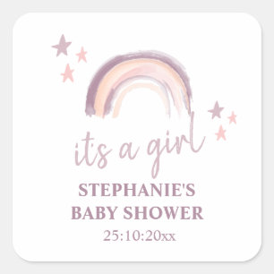 Sticker Carré Rainbow Boho C'est une fille Baby shower Carré Sti