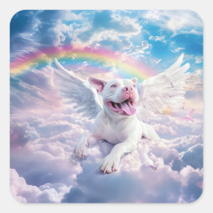 Sticker Carré Rainbow Bridge, chien blanc au ciel