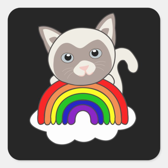 Sticker Carré Rainbow Cat Sweet Cats Pour Enfants Siamcat (Devant)