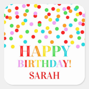 Sticker Carré Rainbow Confetti Joyeux anniversaire