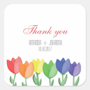 Sticker Carré Rainbow FLOWER GAY Lesbian Merci en faveur