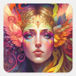 Sticker Carré Rainbow Goddess Imaginaire Art