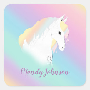 Sticker Carré Rainbow Horse Unicorn Equestrium Girly