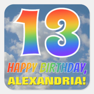 Sticker Carré Rainbow Look "13" & "HAPPY BANTHDAY", Nuages, Sky