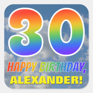 Sticker Carré Rainbow Look "30" & "HAPPY BANTHDAY", Nuages, Sky