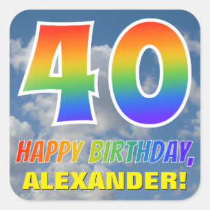 Sticker Carré Rainbow Look "40" & "HAPPY BANTHDAY", Nuages, Sky