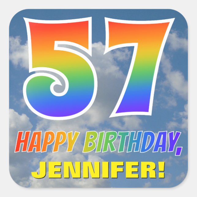 Sticker Carré Rainbow Look "57" & "HAPPY BANTHDAY", Nuages, Sky (Devant)