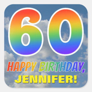 Sticker Carré Rainbow Look "60" & "HAPPY BANTHDAY", Nuages, Sky