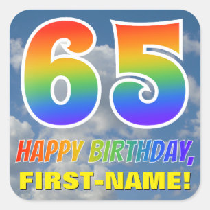 Sticker Carré Rainbow Look "65" & "HAPPY BANTHDAY", Nuages, Sky