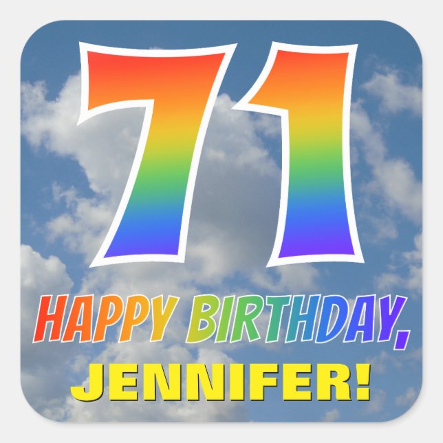 Sticker Carré Rainbow Look "71" & "HAPPY BANTHDAY", Nuages, Sky (Devant)