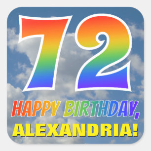 Sticker Carré Rainbow Look "72" & "HAPPY BANTHDAY", Nuages, Sky