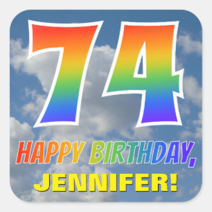 Sticker Carré Rainbow Look "74" & "HAPPY BANTHDAY", Nuages, Sky