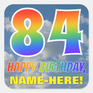 Sticker Carré Rainbow Look "84" & "HAPPY BANTHDAY", Nuages, Sky