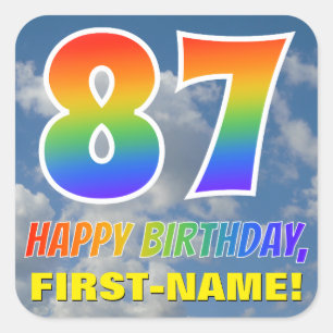 Sticker Carré Rainbow Look "87" & "HAPPY BANTHDAY", Nuages, Sky