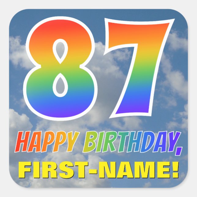 Sticker Carré Rainbow Look "87" & "HAPPY BANTHDAY", Nuages, Sky (Devant)