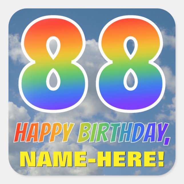 Sticker Carré Rainbow Look "88" & "HAPPY BANTHDAY", Nuages, Sky (Devant)