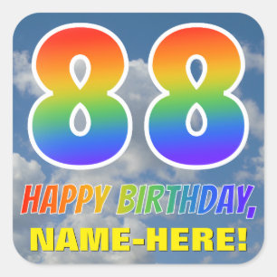 Sticker Carré Rainbow Look "88" & "HAPPY BANTHDAY", Nuages, Sky