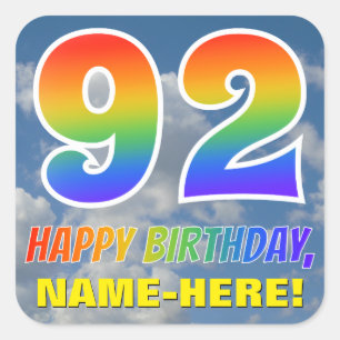 Sticker Carré Rainbow Look "92" & "HAPPY BANTHDAY", Nuages, Sky