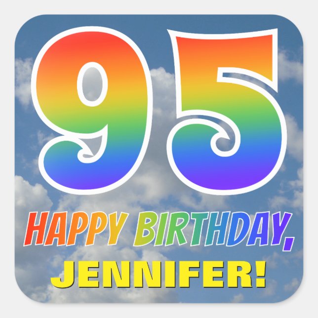 Sticker Carré Rainbow Look "95" & "HAPPY BANTHDAY", Nuages, Sky (Devant)