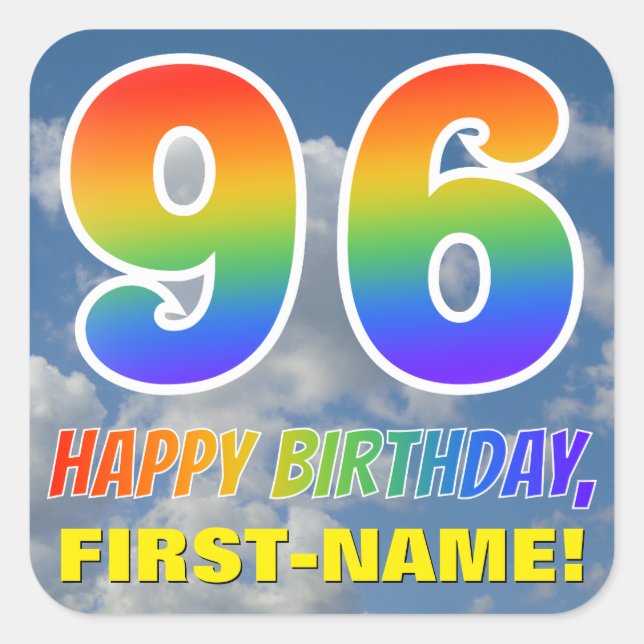 Sticker Carré Rainbow Look "96" & "HAPPY BANTHDAY", Nuages, Sky (Devant)