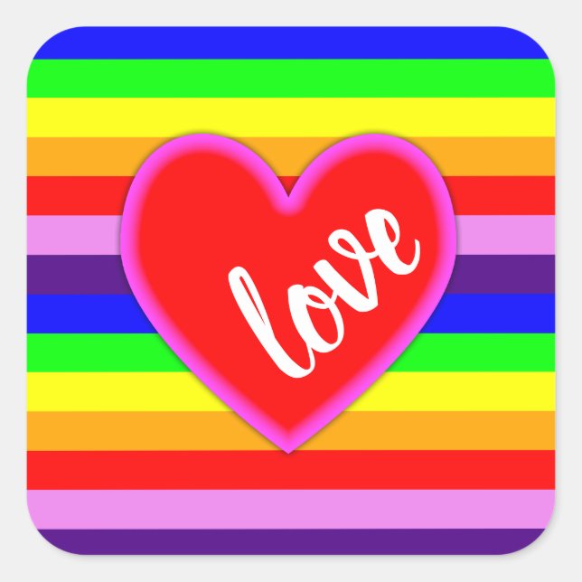 Sticker Carré Rainbow Love Heart Classic Pride Horizontal Strie (Devant)