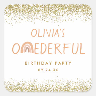 Sticker Carré Rainbow Onederful Girl 1er anniversaire fête