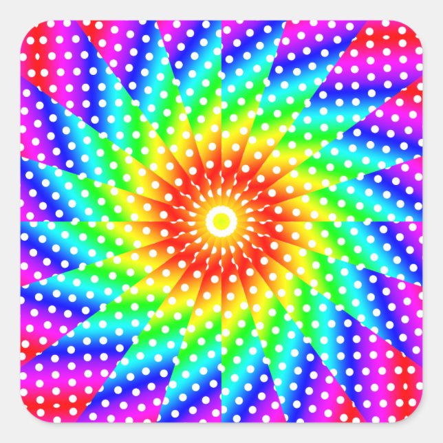 Sticker Carré Rainbow Polka Dot Kaleidoscope Mandala (Devant)