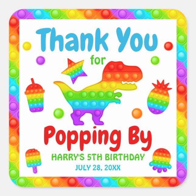 Sticker Carré Rainbow Pop It Fidget Toy Anniversaire (Devant)