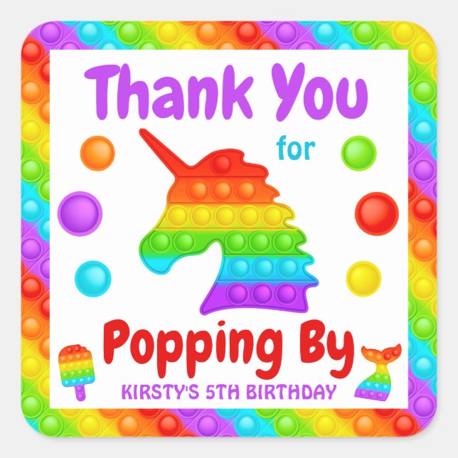Sticker Carré Rainbow Pop It Fidget Toy Anniversaire (Devant)