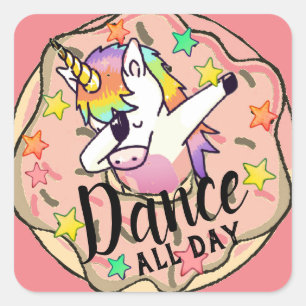 Sticker Carré Rainbow Unicorn Dab Pose de danse Peach Pink Donut