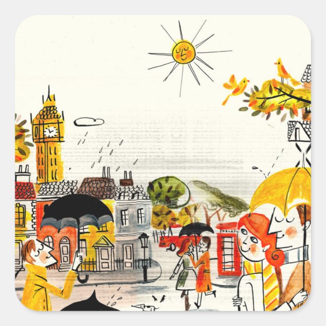 Sticker Carré Rainy Day à Londres (Devant)