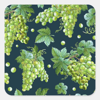 Sticker Carré Raisin vert : Aquarelle Motif foncé