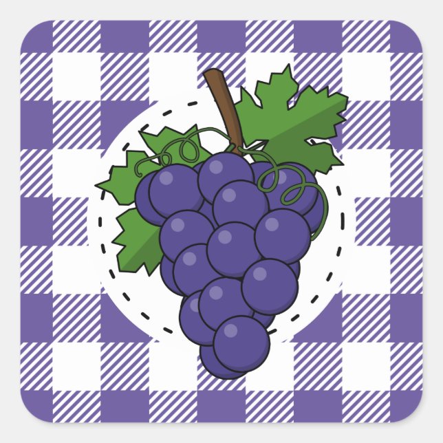 Sticker Carré Raisins sur Plaid violet blanc (Devant)