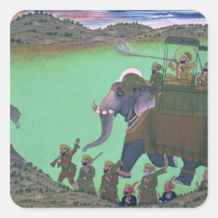 Sticker Carré Raja Sarup Singh d'Udaipur, à la chasse au sanglie
