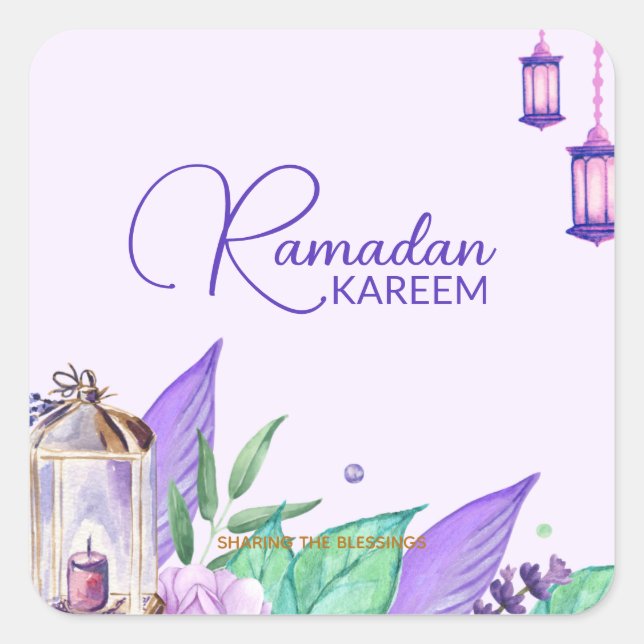 Sticker Carré Ramazan | Aquarelle Ramadan Kareem (Devant)