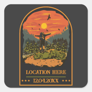 Sticker Carré Randonnée match famille camping voyage rétro