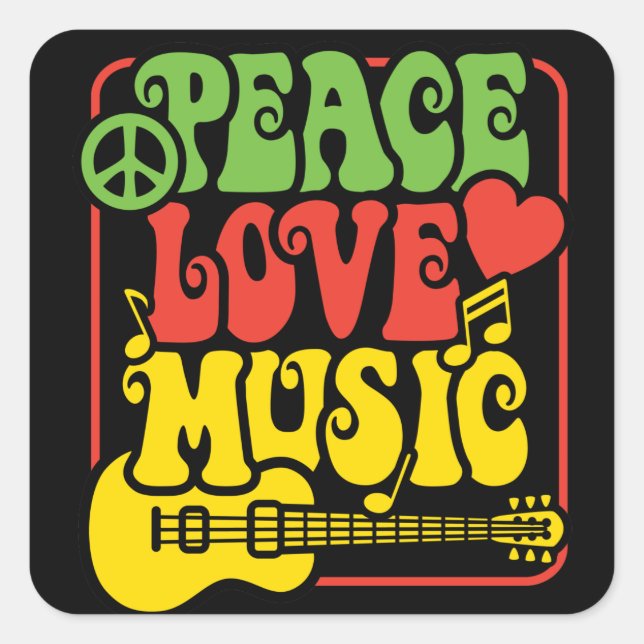 Sticker Carré Rasta Peace Love Music (Devant)