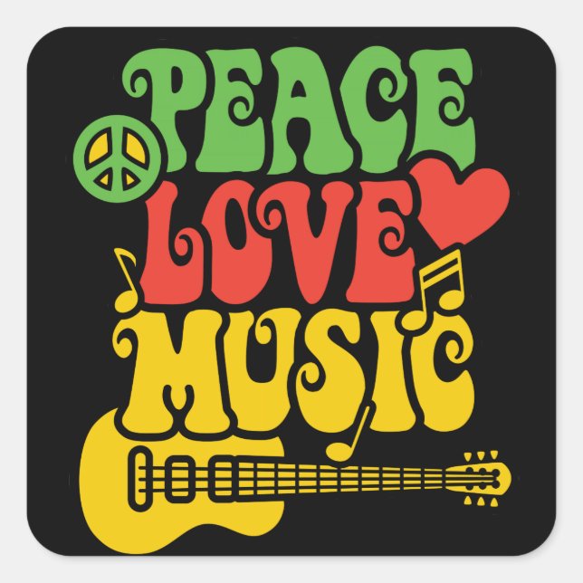 Sticker Carré Rasta Peace-Love-Music (Devant)