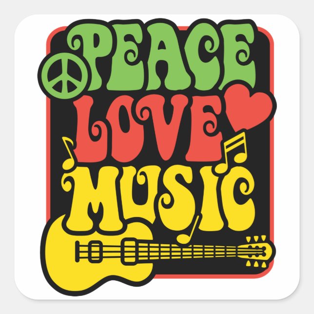 Sticker Carré Rasta Peace-Love-Music (Devant)
