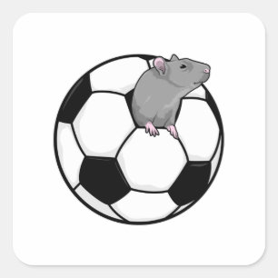 Sticker Carré Rat avec balle de football