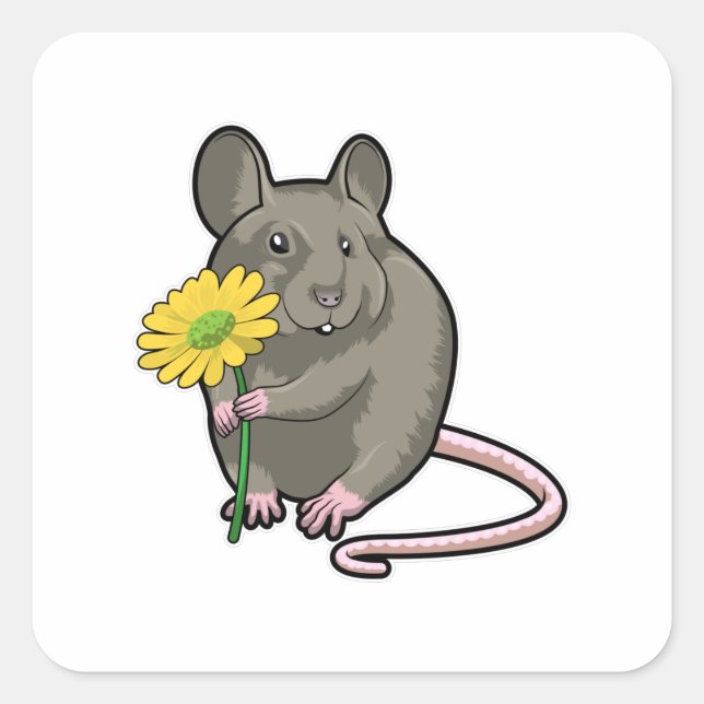 Sticker Carré Rat avec fleurs jaunes (Devant)