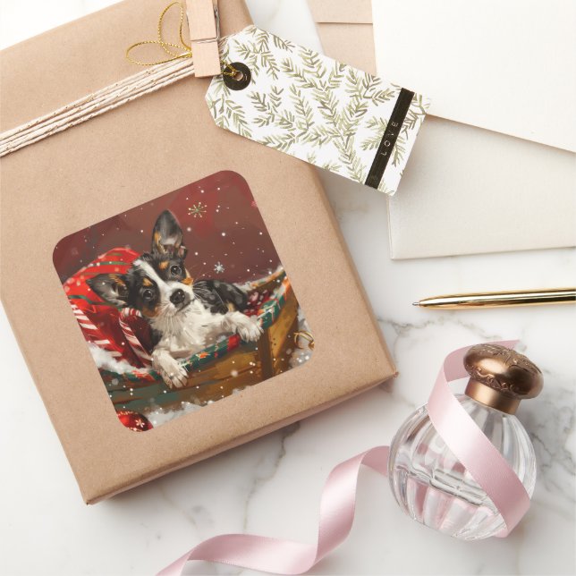 Sticker Carré Rat Terrier Chien Noël Festif (Cadeaux)