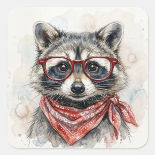 Sticker Carré Raton laveur portant des lunettes rouges