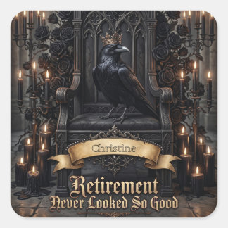 Sticker Carré Raven King on Throne Retirement with Custom Name