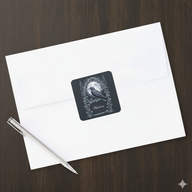 Sticker Carré Raven Under Moon Gothic Midnight (Dark Academia personalized raven sticker)