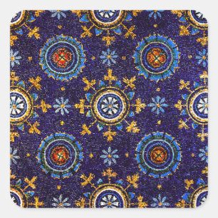 STICKER CARRÉ RAVENNA BYZANTINE MOSAÏQUES, ÉTOILES, NUIT BLEUE S