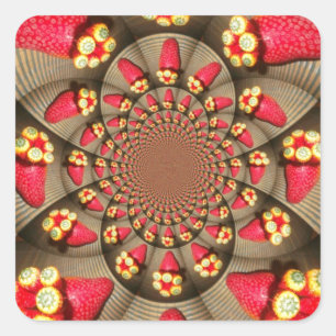 Sticker Carré Ravissement rouge coloré : Caléidoscope de fraises