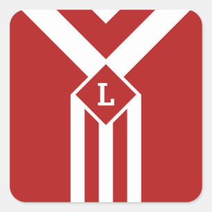 Sticker Carré Rayures et chevrons blancs sur le rouge avec le